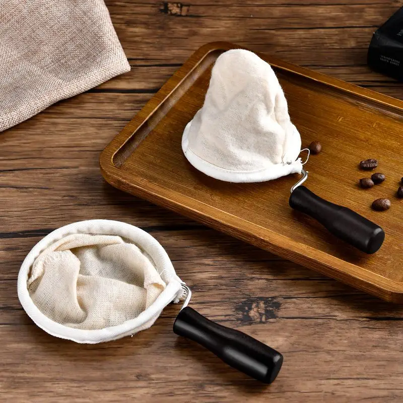 

Большая фланелевая сумка для фильтров с деревянной ручкой, многоразовое сито для кофейни, сетчатая корзина для кастрюль, инструменты, аксессуары для кофе