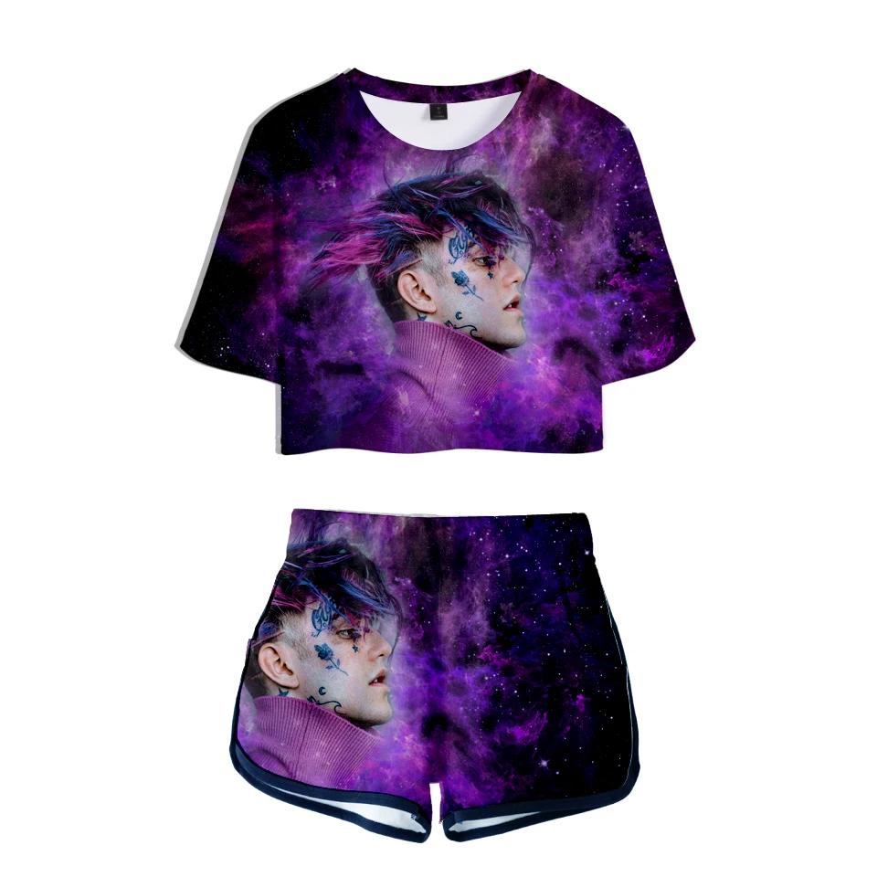 

Harajuku Popular Funny lil peep 3D Print Short Sleeve Cool Sexy Shorts+lovely T-shirts Dew navel Pretty Girl suits Two Piece Set