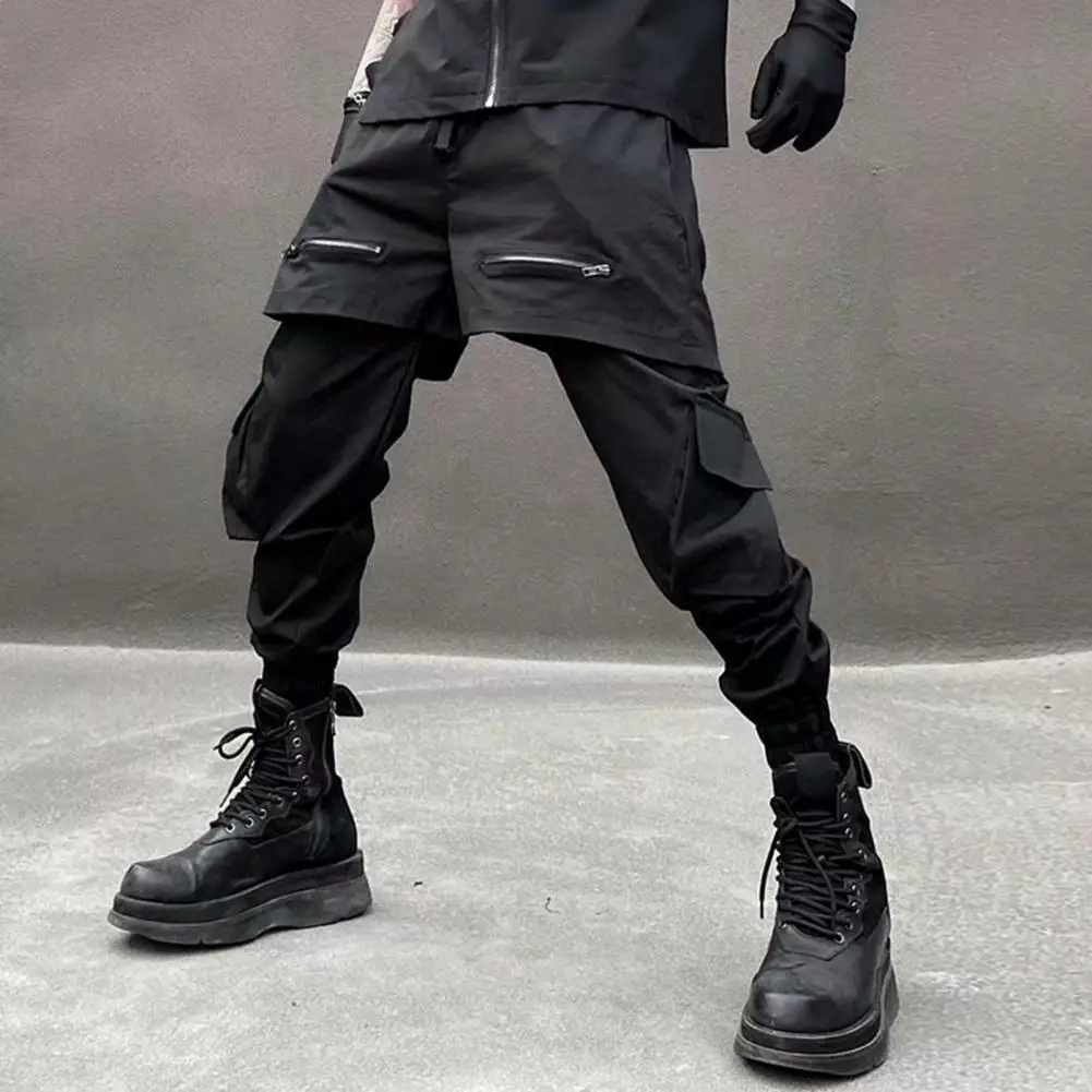 

Trendy Men Pants Hip Hop Men Sweatpants Flare Leg Pure Color Lace-up Sports Pants Daily Wear