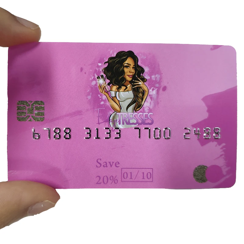 

custom design Custom Holographic embossing number gold foil pink pvc plastic credit business cards VIP membership card