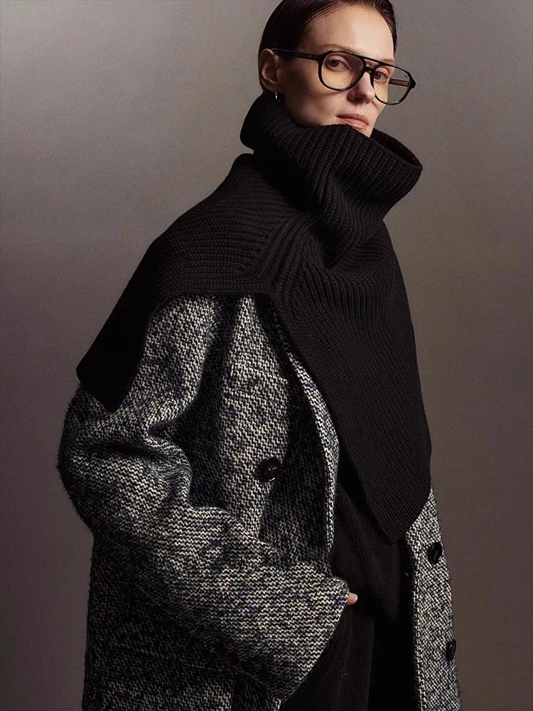 Пуловер с высоким воротником шарф для женского зимнего тепло ощущение