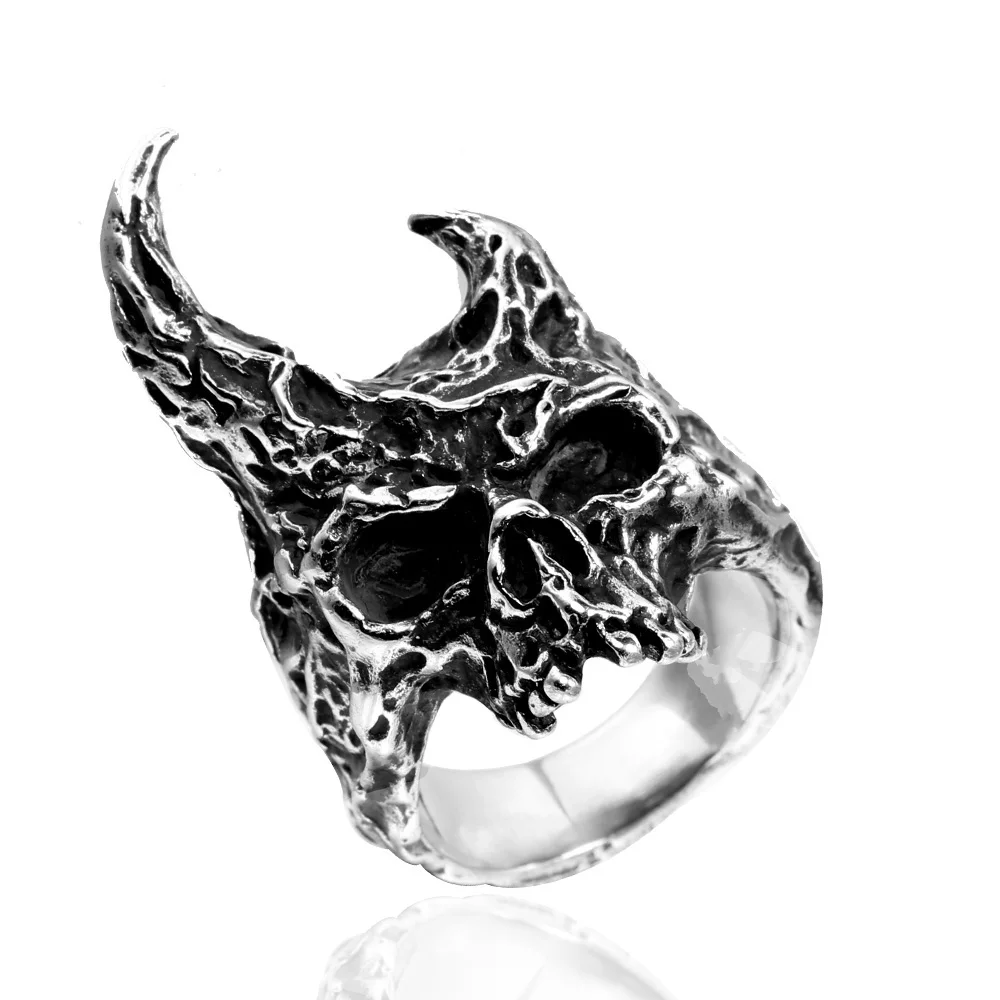 

316L Stainless Steel Skull Ring Horned Satan Devil Punk Biker Rings for Men Male Jewelry Boyfriend Gift Drop