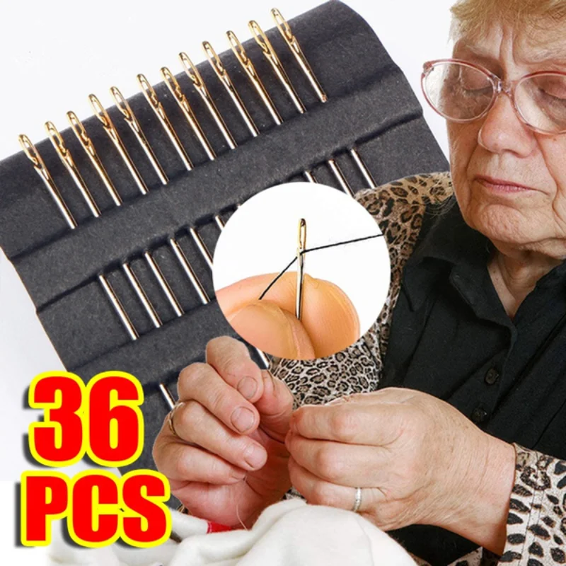 12/24/36pc Blind Needle Elderly Needle-Side Hole Hand Household Sewing Stainless Steel DIY Wear Beads Needless Threading Needles