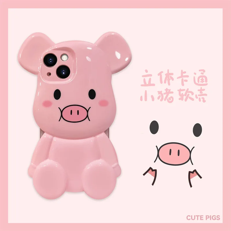 

Cute 3D Pig Phone Case for IPhone11 12 13 Pro Max X XR Cover Transparent IPhone Case Fall Protection Shell