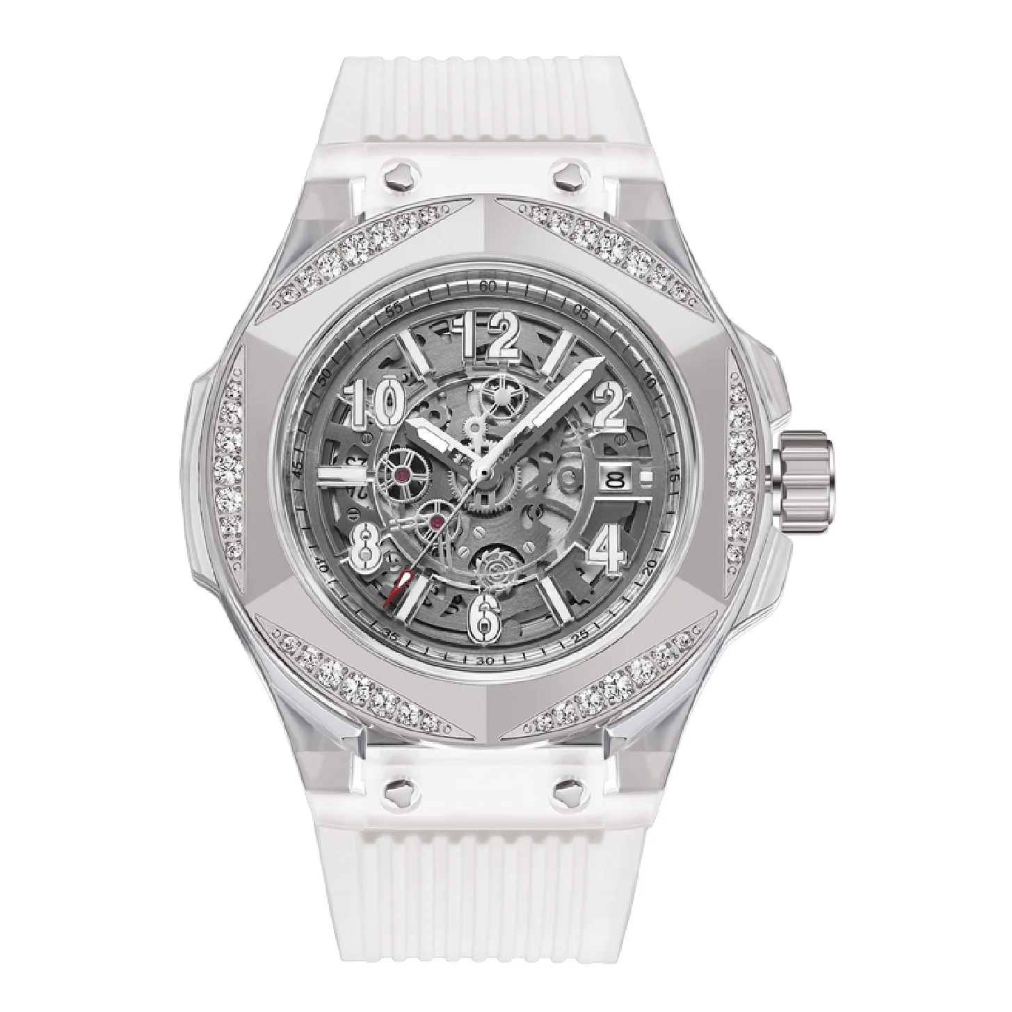 

HANBORO Mens Luxury Watches Automatic Watch 42mm Mechanical Wristwatch Acrylic Case Luminous Skeleton Hexagonal Bezel Auto Date