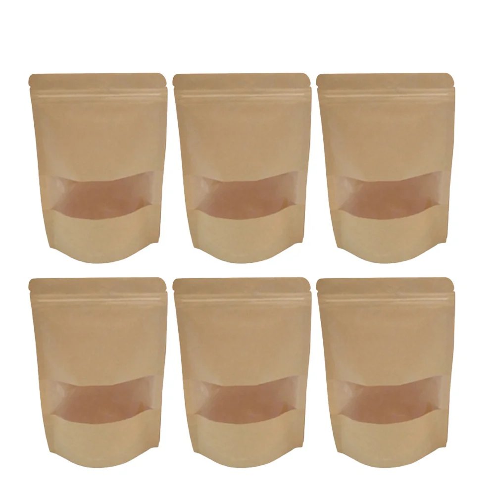 

25pcs Stand Bags Kraft Paper Bags with Window Resealable Bags Storage Bags Packaging Bags Sealable Bags for Coffee Tea Nuts
