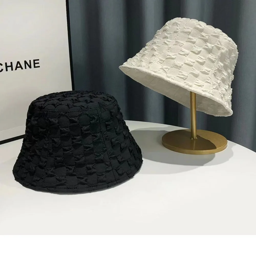 

Women Breathable Fashion Plaid Sun Hat Fisherman Hats Bucket Cap Pleated Bubble