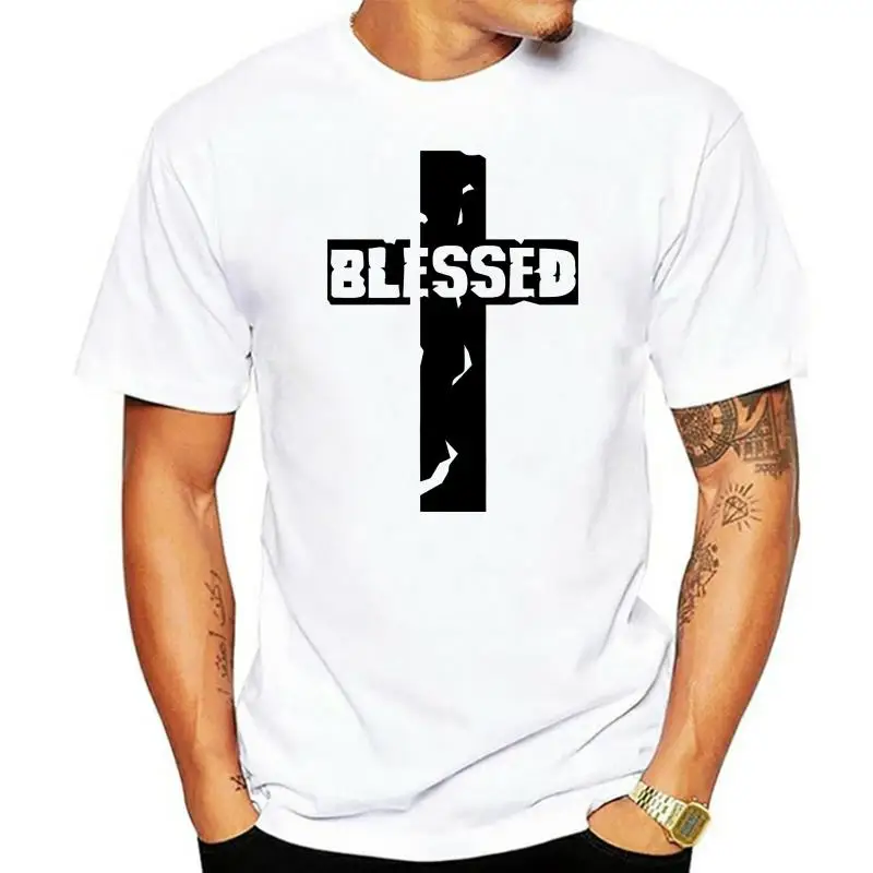 

2022 Newest Fashion BLESSED CROSS JESUS BLACK GOD FAITH BIBLE SAVIOR Mens T-Shirt 100% Cotton Print Shirt Tee Cotton Tee Shirt