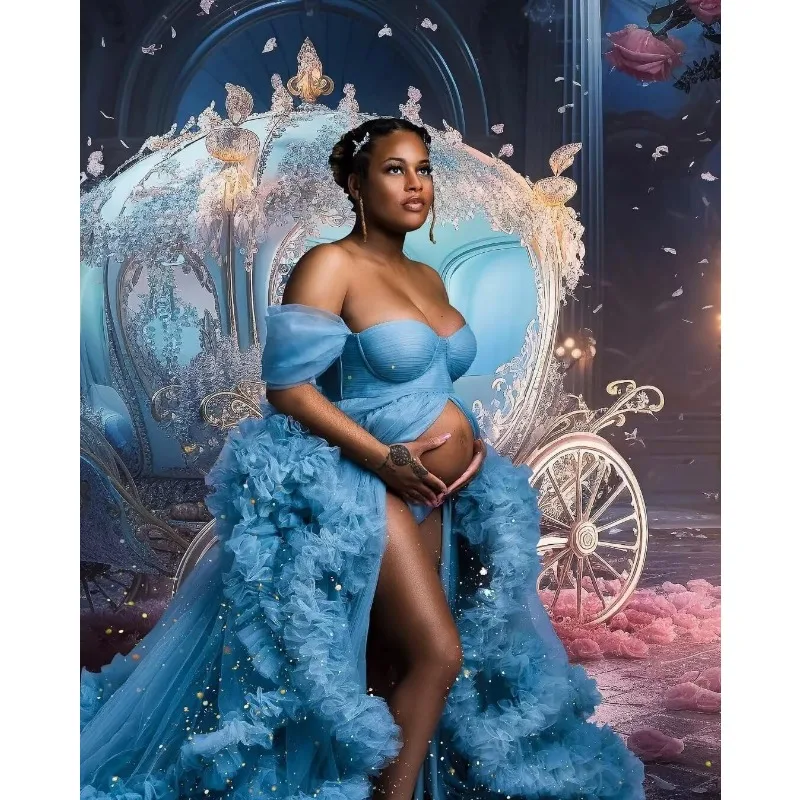 Платья Для Беременных фотосессии тюлевые халаты с оборками невесты