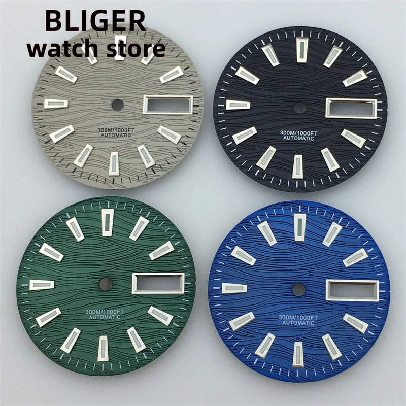 

Циферблат BLIGER, 29 мм, подходит для NH36 NH36A, черный, синий, зеленый, серый циферблат с датой, окном, зеленой светящейся поверхностью, сменные часы