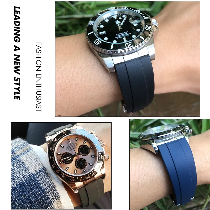 Фото Ремешок для часов Rolex Submariner GMT Yacht Master Daytona, 19 мм, 20 мм, 21 мм, с изогнутыми концами, металлическими звеньями и резиновым/силиконовым покрытием, черный №4