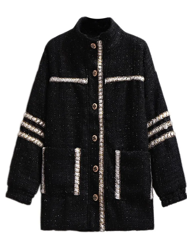 Plus Size 6XL 5XL 4XL 3XL 2XL Women Long Sleeves Woolen Coats Femme Autumn Winter Oversized Outcoat Black Coats For Mujers