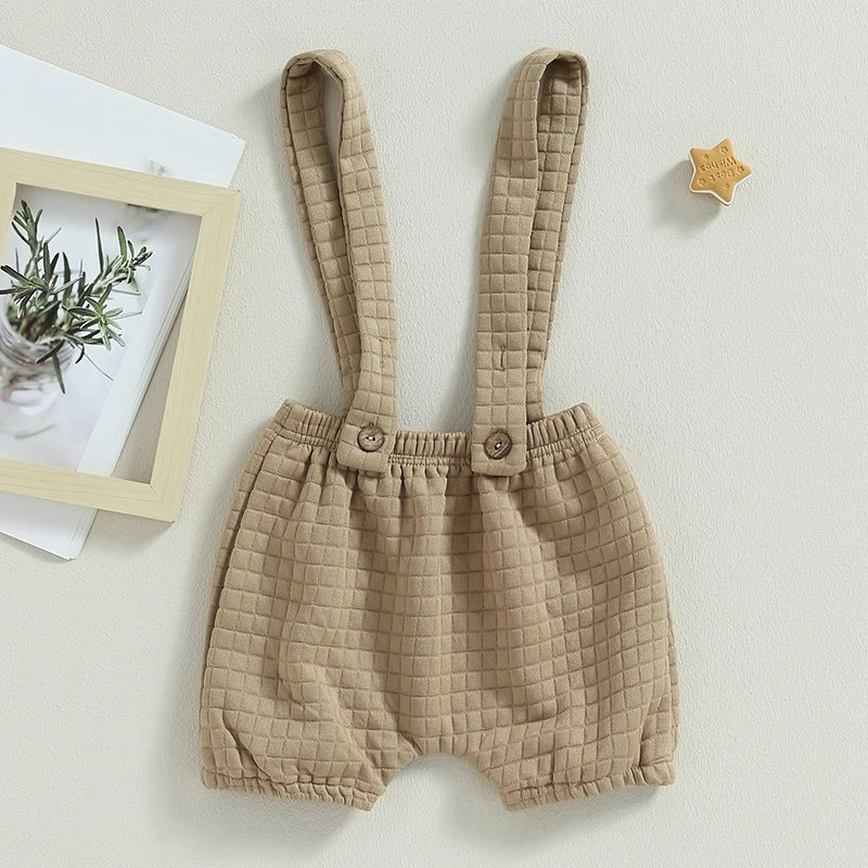 

Шорты на подтяжках для младенцев однотонные вафельные жаккардовые с эластичным поясом Короткие штаны для малышей