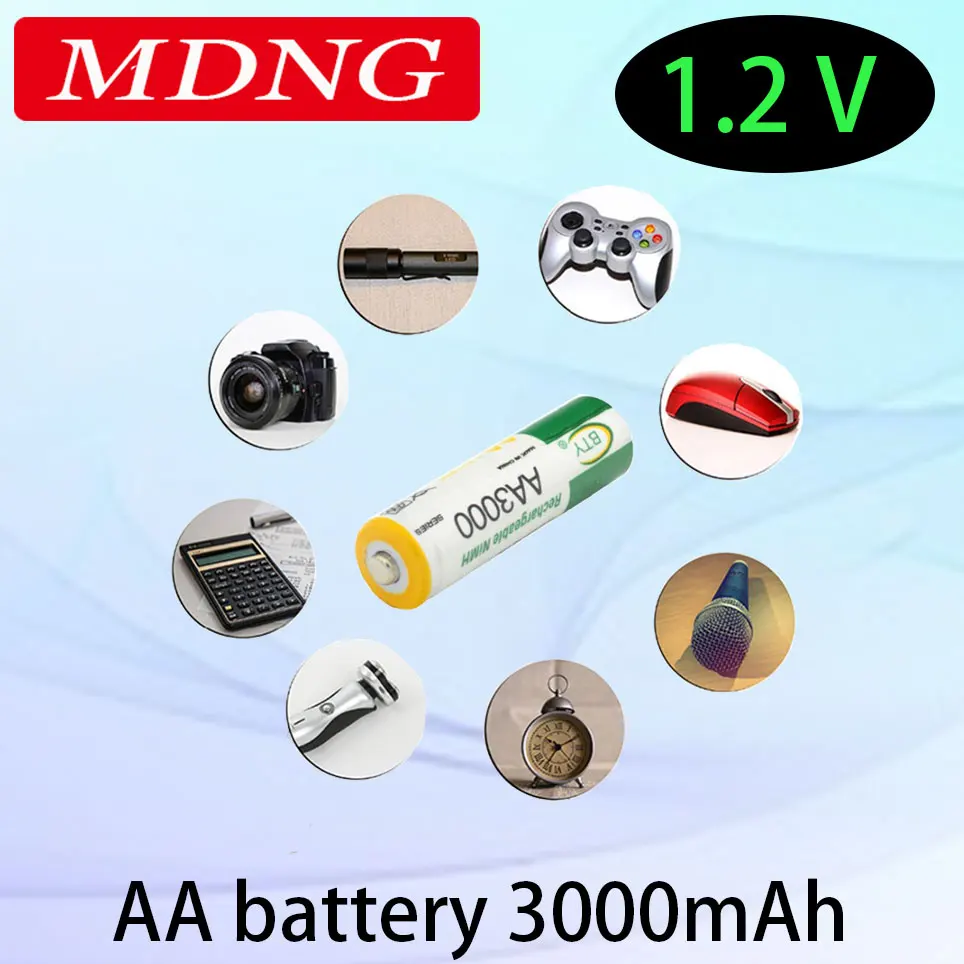 

AA battery 3000mAh 1.2 V Rechargeable Battery AA 3000mAh NI-MH 1.2V Rechargeable 2A Baterias 3000