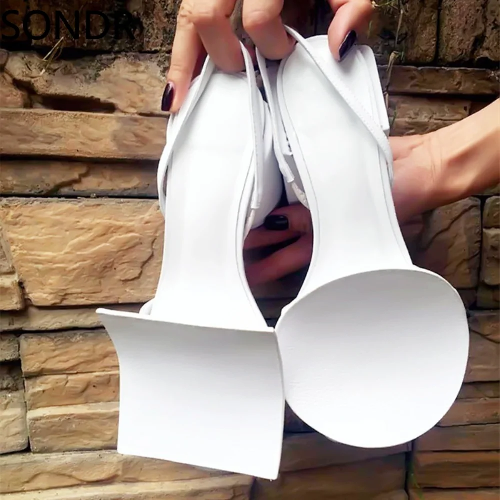 

Womens Open Toe Geometric Chunky Block Heel Sandals Slingbacks Bluckle Shoes Summer White Blue Black Plus Size 34-43 New 2023