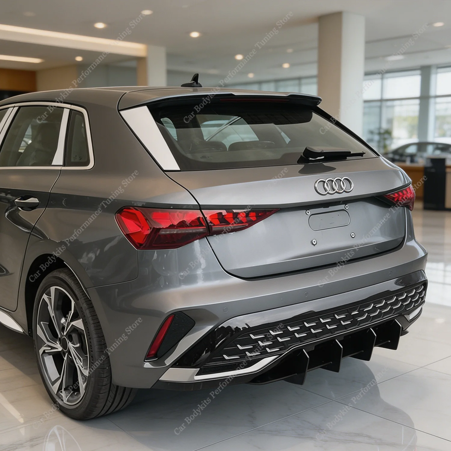 Фото Для Audi A3 8Y S-line Sportback 2024-2027 (фейслифт) — черные диффузоры заднего бампера с 4 ребрами, тюнинг-комплект для стайлинга кузова №3