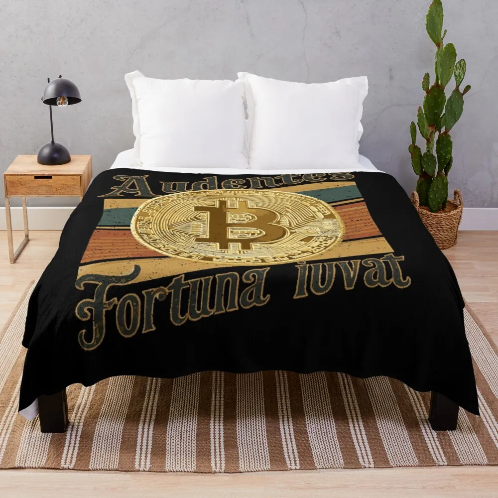 Ретро биткойн Audentes Fortuna Iuvat Crypto цифровое латинское одеяло для кровати фланелевые