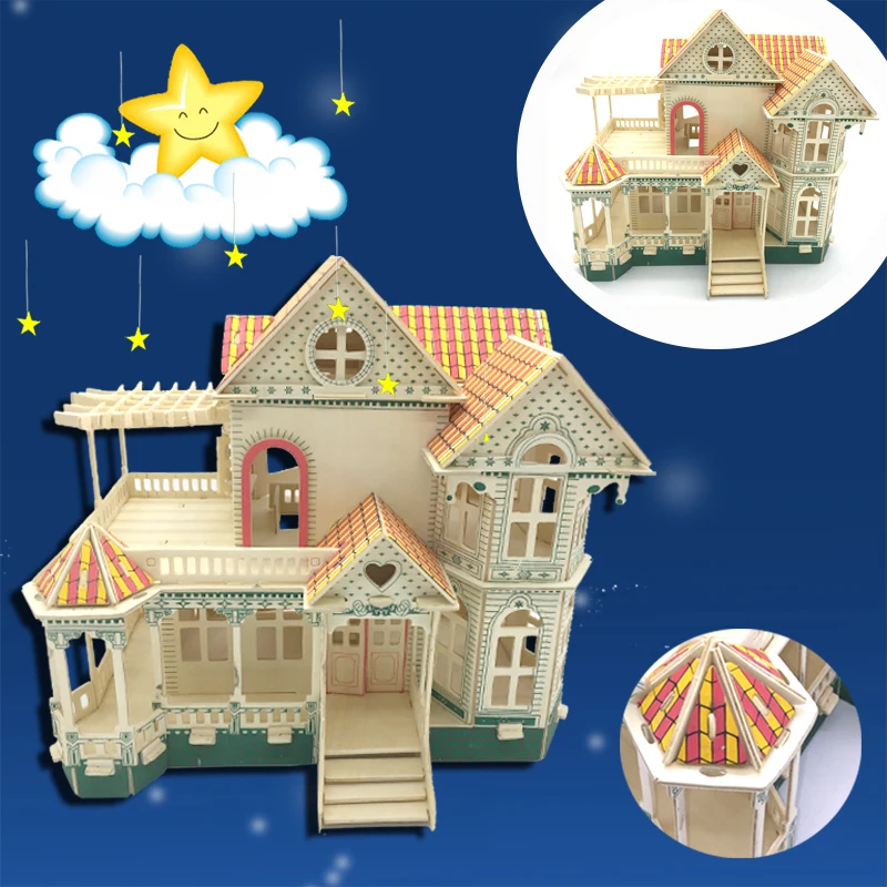 

Деревянная 3D модель пазла, игрушка для сборки, пляжный дом в гавайском стиле, вилла, очаровательная деревянная игра в Эгейском море, деревян...