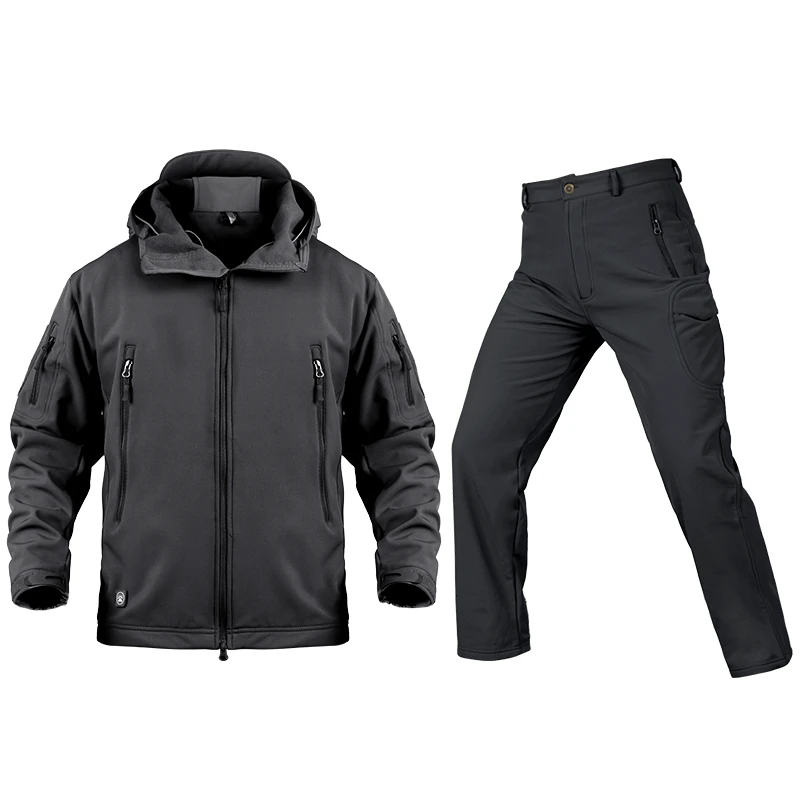 Outdoor Tactical Military Jacket Men TAD Softshell Fleece Camouflage Waterproof Jacket + Pants Camping Hiking Hunting Sport Suit