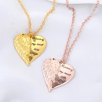 hot sale women necklace letter a piece of my heart has wings gold silver alloy love heart wings pendant feather angel necklaces