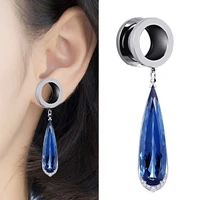 1pc ear tunnel plug blue drop tear crystal pendant gauges ear piercing stretcher punk ear reamer earring body piercing