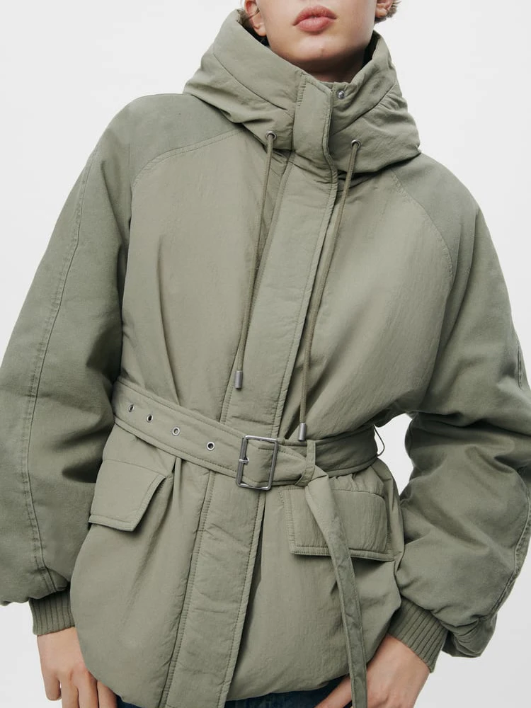 2024 зеленый пуховик-карго средней длины зимнее утепленное теплое пальто уличные