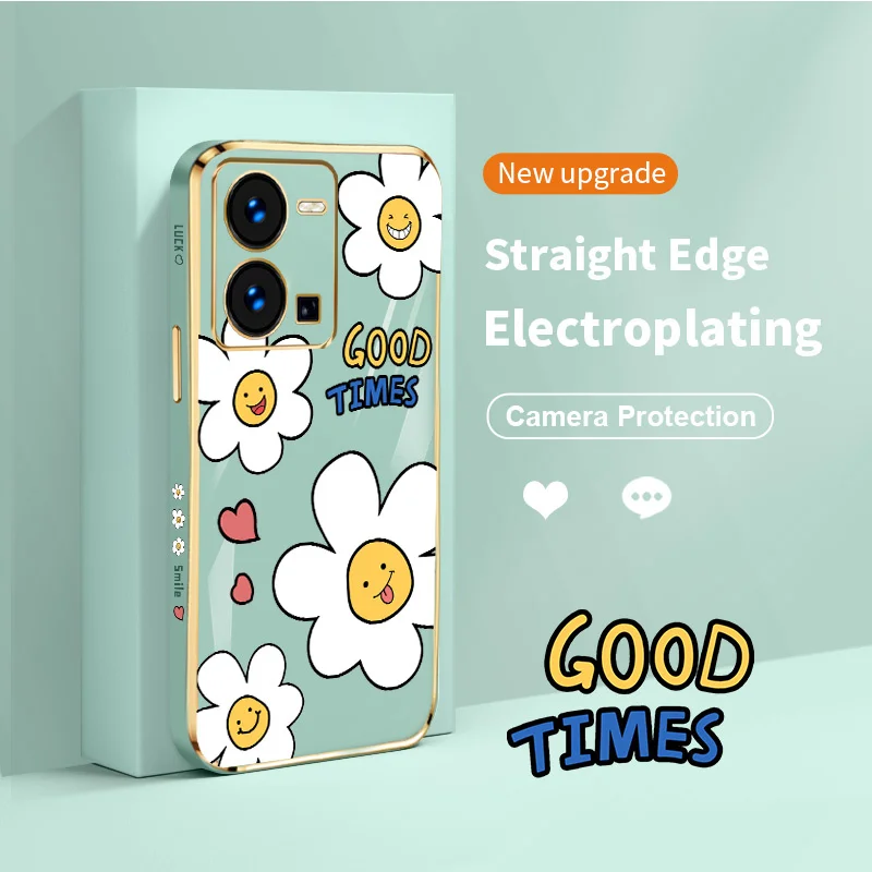 

Good Luck Daisy for vivo Y35 Y50 Y30 Y30i Y51 Y51A Y31 Y53S Y33 Y55S Y66 Y67 V5 V5S V5 Lite Wristband Electroplating Phone Case