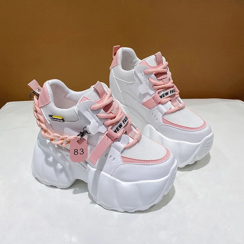 

Autumn Breathle Sneakers Women Hidden Increasing Sports Shoes 2023 Wedges Casual Chain Chunky Shoes High Platform Woman 10CM