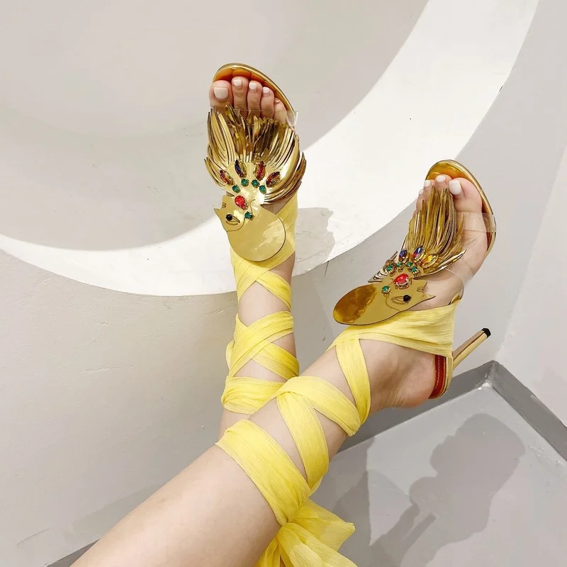 

2022 Внешняя торговля в римском стиле нишевые модные изысканные женские пикантные сандалии на ремешках с круглым носком и цветными бриллиант...