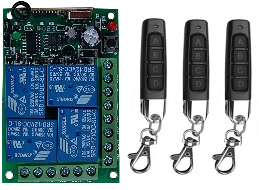 Smart Multiple DC 12V 24V 10A 433MHz 4CH 4-канальное беспроводное реле RF пульт дистанционного