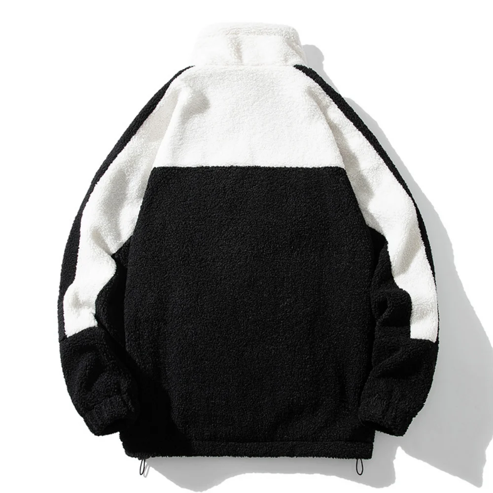 Covrlge Men's Lamb Wool Coat Autumn Winter Fleece Stand Collar Warm Jacket Windproof Patchwork Color Parka Men Clothes MWM178