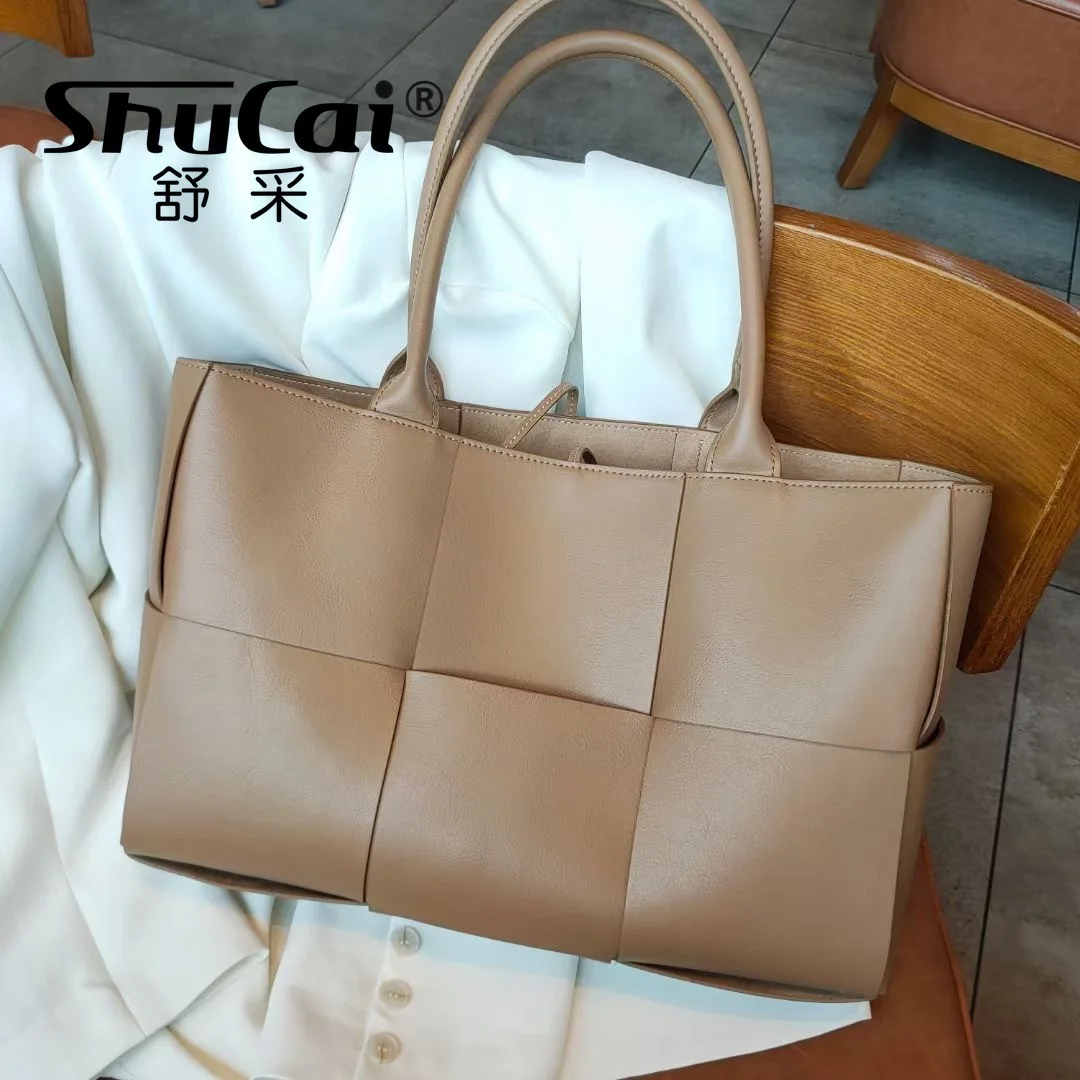 2023 New Leather Handbag Large Shoulder Large Capacity Underarm Cowhide Woven Tote Bag