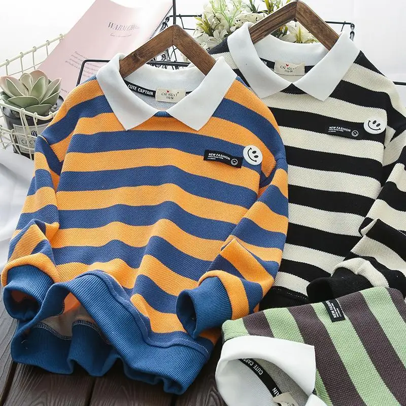 

2022 Spring New Boys 4-12 Years Clothes Cotton Outerwear Cacual Stripe Baby Tops Girls Kids Toddler Hoodie Sweatshirts