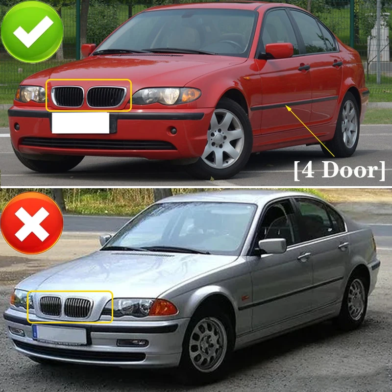 Pulleco For BMW 3 Series E46 Car Front Bumper Grilles Racing Grill Kidney Dual Line Grills Gloss Black Grille 4 Door 2002-2005 images - 6