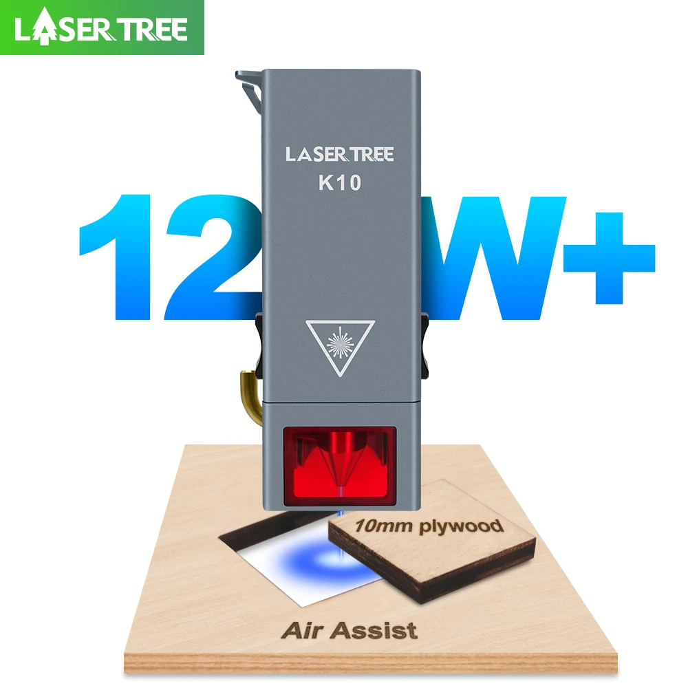 

LASER TREE 12W Optical Power Adjustable Focus Laser Head with Air Assist 450nm Blue Light TTL Module for Woode Engraver Cutting