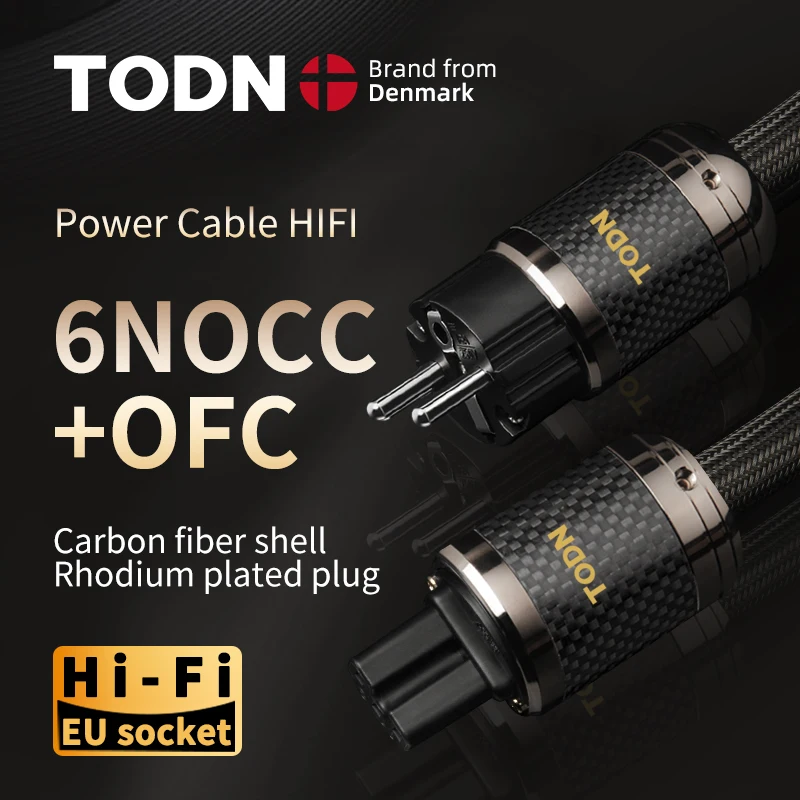 Кабель питания TODN hifi OCC & OFC, высококачественный аудиокабель, штепсельная вилка Европейского/американского стандарта из углеродного волокна с родиевым покрытием