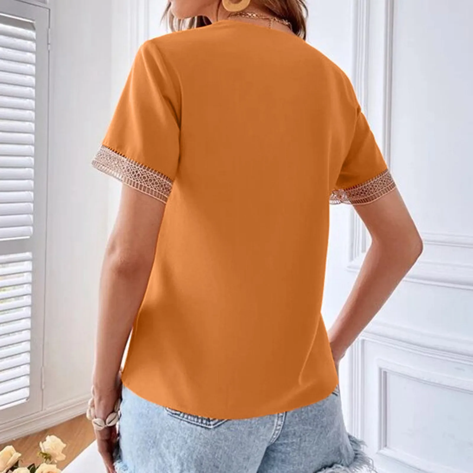 

Женская летняя модная Однотонная рубашка с коротким рукавом и V-образным вырезом, Свободный Топ с коротким рукавом, Vestidos Robe Femme