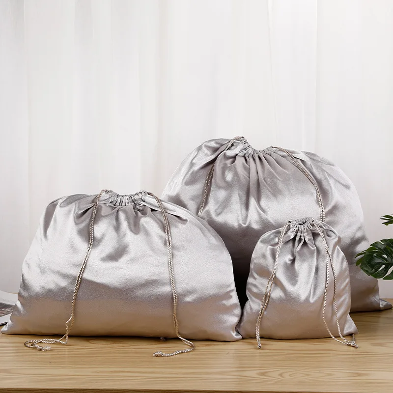 20pc Satin Bags Clothes Shoes Travel Storage Pouch White Silk Drawstring Makeup Gift Reusable Party Bag Print Logo for Organizer