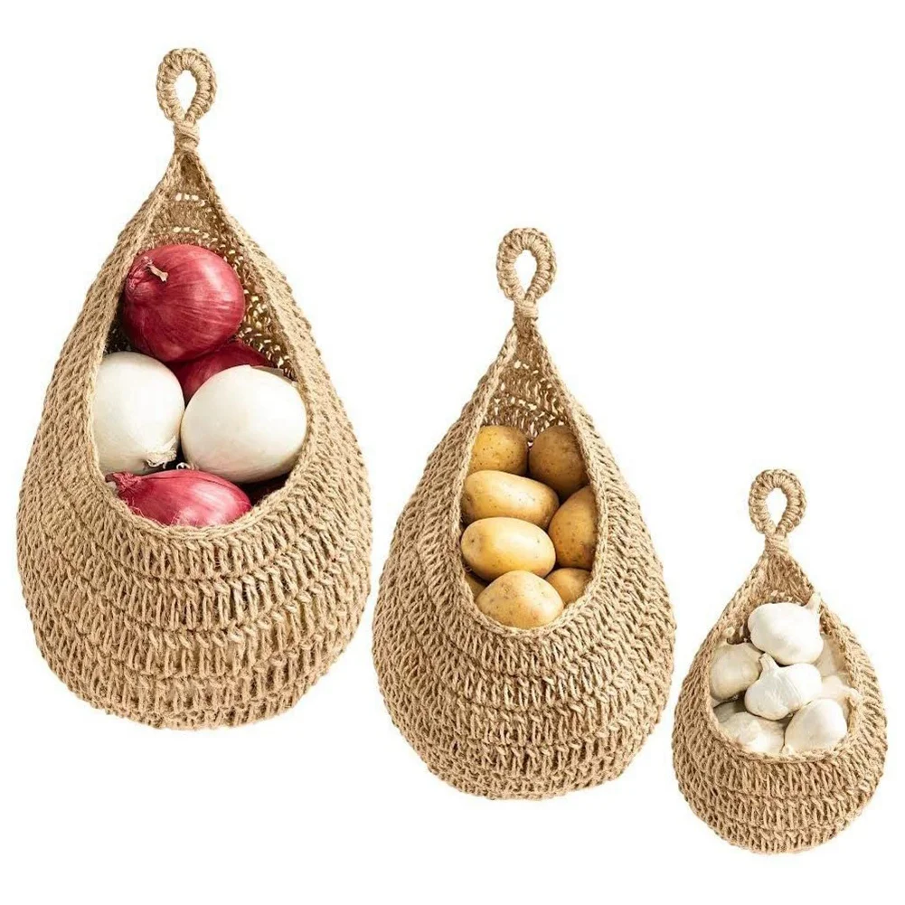 

3Pcs Boho Hanging Basket Wall Hanging Fruit Basket for Fresh Produce Storage Vegetable Keeper for Potato Onion Garlic