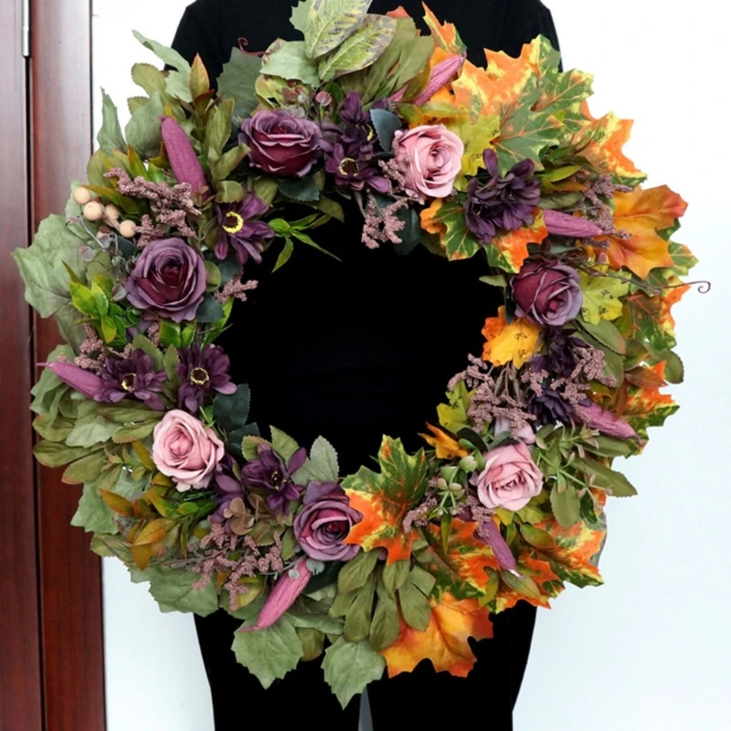 Искусственный венок из роз 21 65 дюйма реалистичный дизайн водостойкий для входной