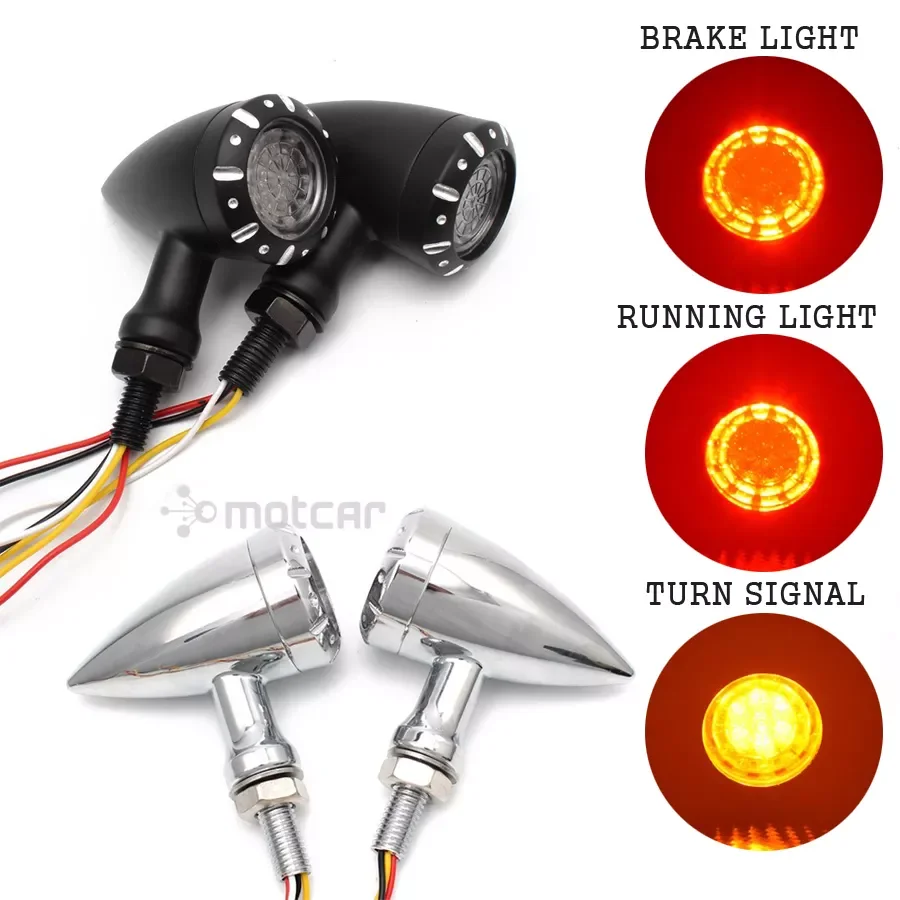 

NEW2023 Motorcycle Flashing LED Turn Signals Brake Blinker Light 12V For Harley Chopper Cruiser Bobber Cafe Racer Black Indicato