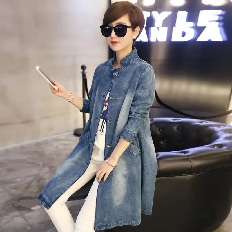 

Women's Vintage Denim Jacket Autumn Female Single Button Coat Jean Jackets Ladies Casual Tops Loose Cowboy Outerwear Jacket G49
