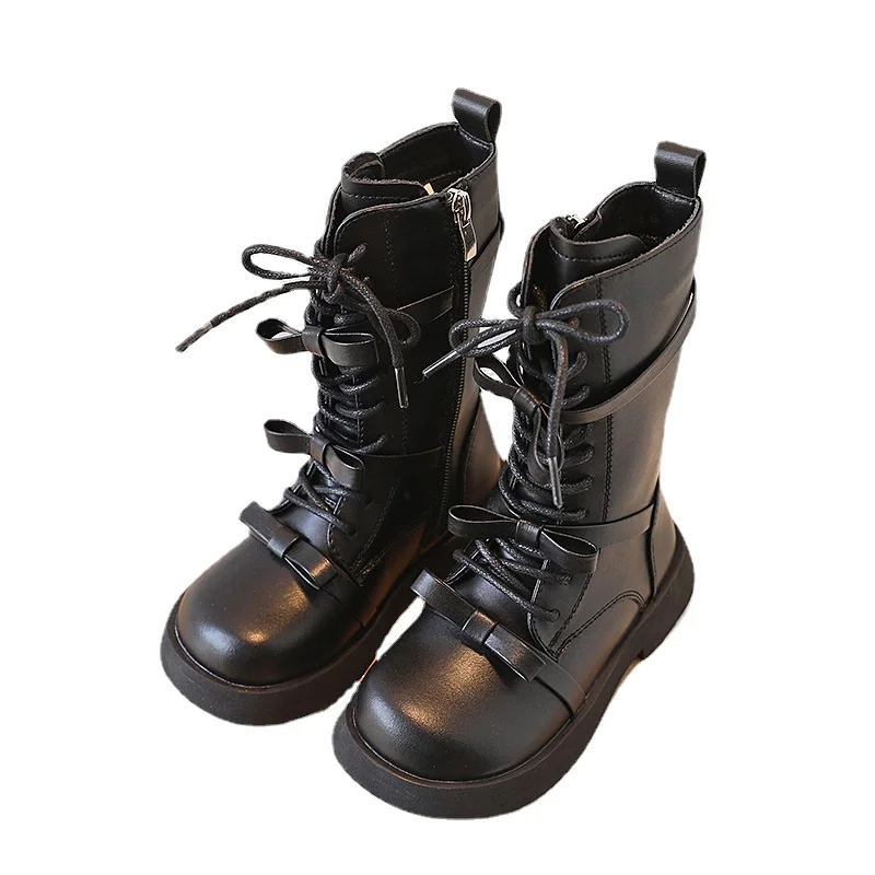 

Autumn Winter Children Fashion Mid Calf Snow Boots Brand Black Shoes Girls Genuine Leather Fashion Boots