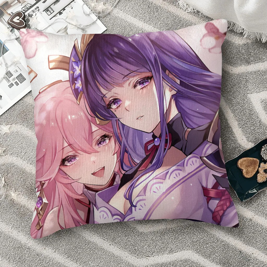 Yae Miko Baal Raiden Shogun чехол для подушки из полиэстера Genshin ударная игра спальня офис