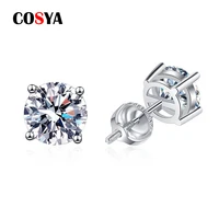 cosya 925 sterling silver 4 prong screw moissanite stud earrings for women sparkling wedding engagement party fine jewelry gifts
