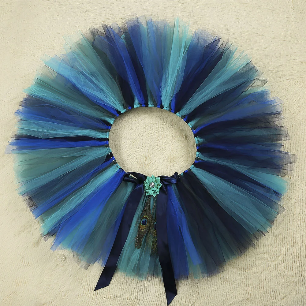 Юбка-пачка для девочек с павлином и цветами Тюлевая одежда малышей костюмы на