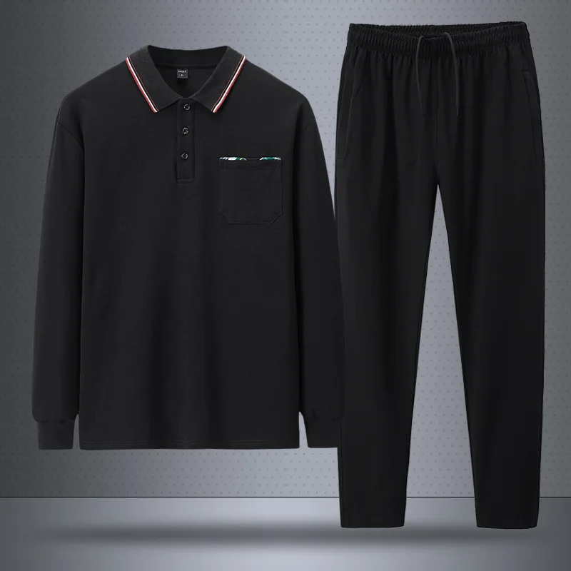 

2022Spring and Autumn Sports Cotton Long Sleeve Trousers Suit Men's LapelPOLOShirt Casual Two-Piece Suit