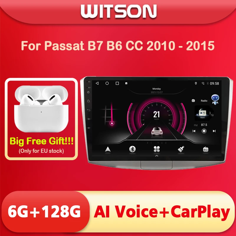 Автомобильный радиоприемник WITSON 10 1 дюйма Android 11 AI VOICE 2 Din для VW MAGOTAN PASSAT B7 2016 6RAM 128ROM