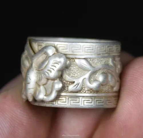 2 см Редкий Старый китайский Miao Серебряный фэн-шуй цветок бабочка кольцо