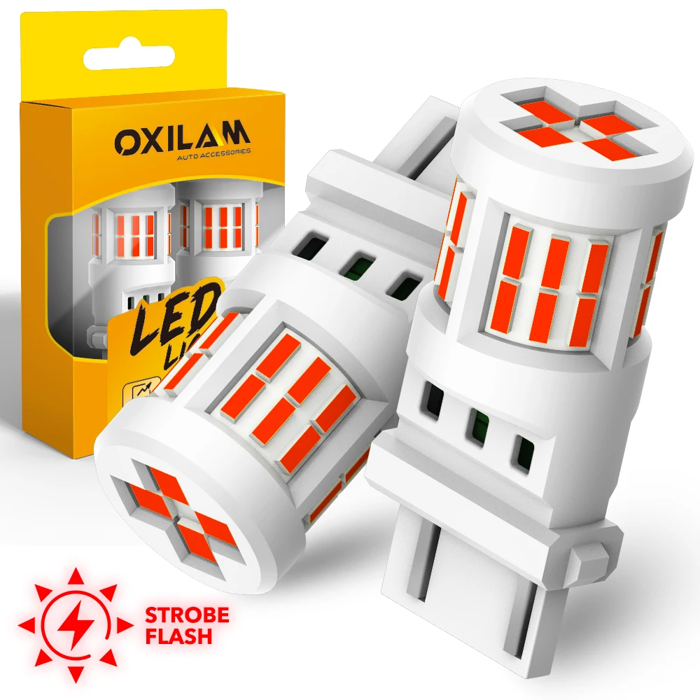 

OXILAM 2Pcs 2400LM T20 LED 7443 W21/5W LED Red WY21W 3157 P27/7W LED Bulb for Car Brake Stop Light Flash Strobe Auto Tail Lamp